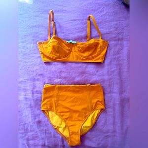 Ulla Johnson luxury swimwear Zahara bikini top and bottom in poppy, worn once